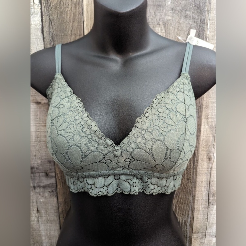 Aerie Sage Green Lace Wireless Bra 32C NWT